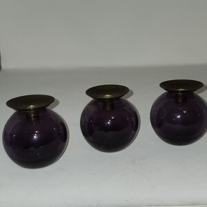 Gunnar Ander Glass and Brass ball candle holders by Lindshammar Glasbruck Sweden